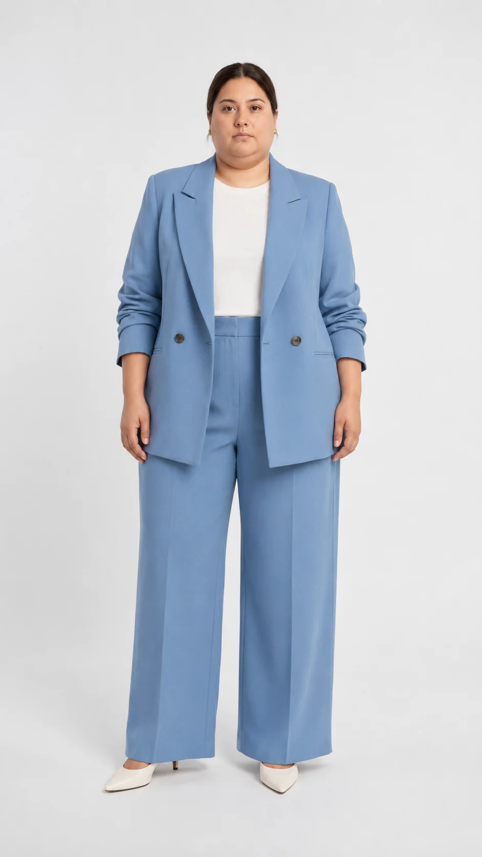 After — Stylra denim blue tailored co-ord